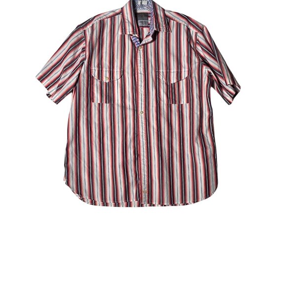 Thomas Dean Short Sleeve Men's Casual Shirts Size Large Blue Orange White - Picture 2 of 8